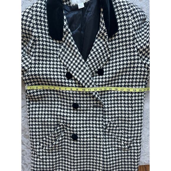 Vintage 1980s The Limited Houndstooth Wool Coat Black White Velvet Collar 12 - Picture 8 of 8